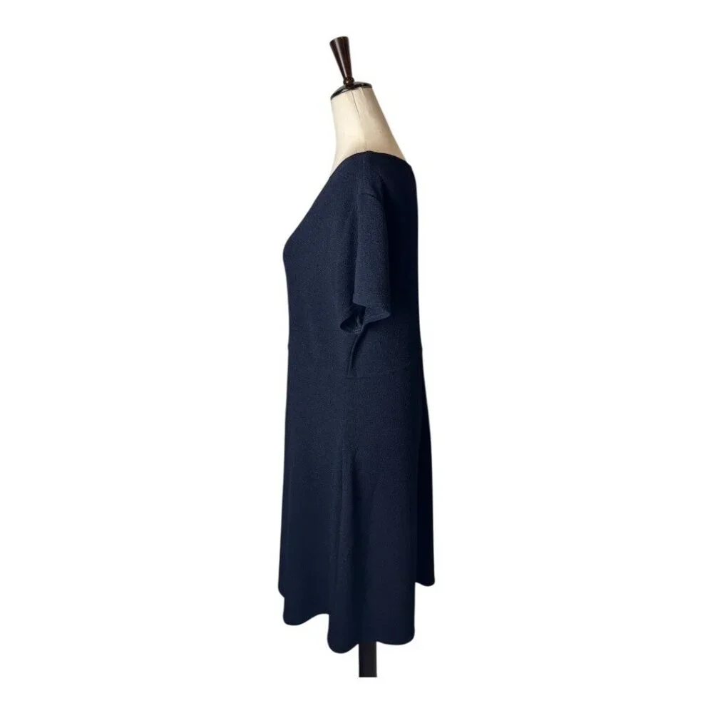 Rabbit Rabbit Rabbit Knit Fit And‎ Flare Dress Women 16 Navy Blue Short Sleeve